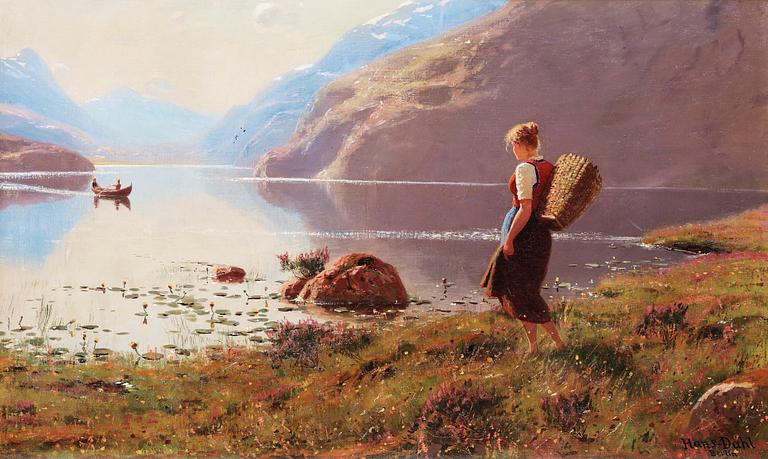 Hans Dahl, Fjordlandskap med vandrande flicka.