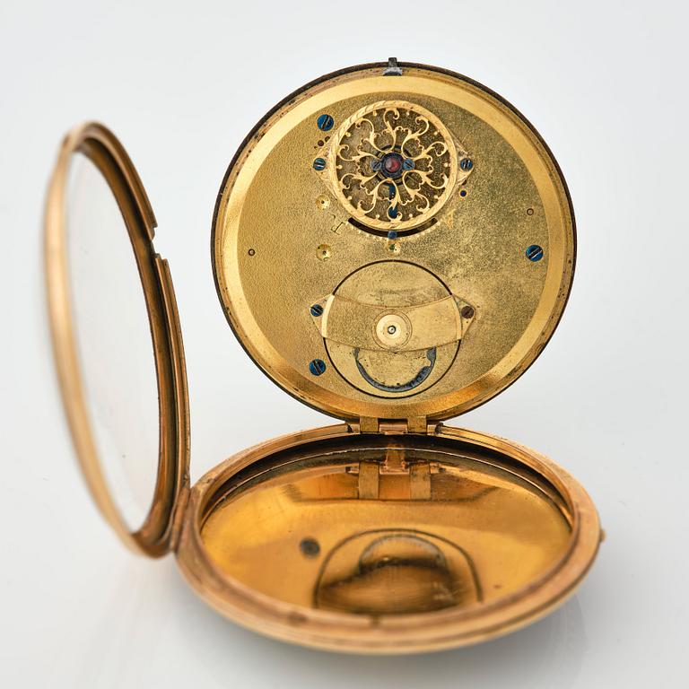 A Louis XVI gold and enamel pocket watch.