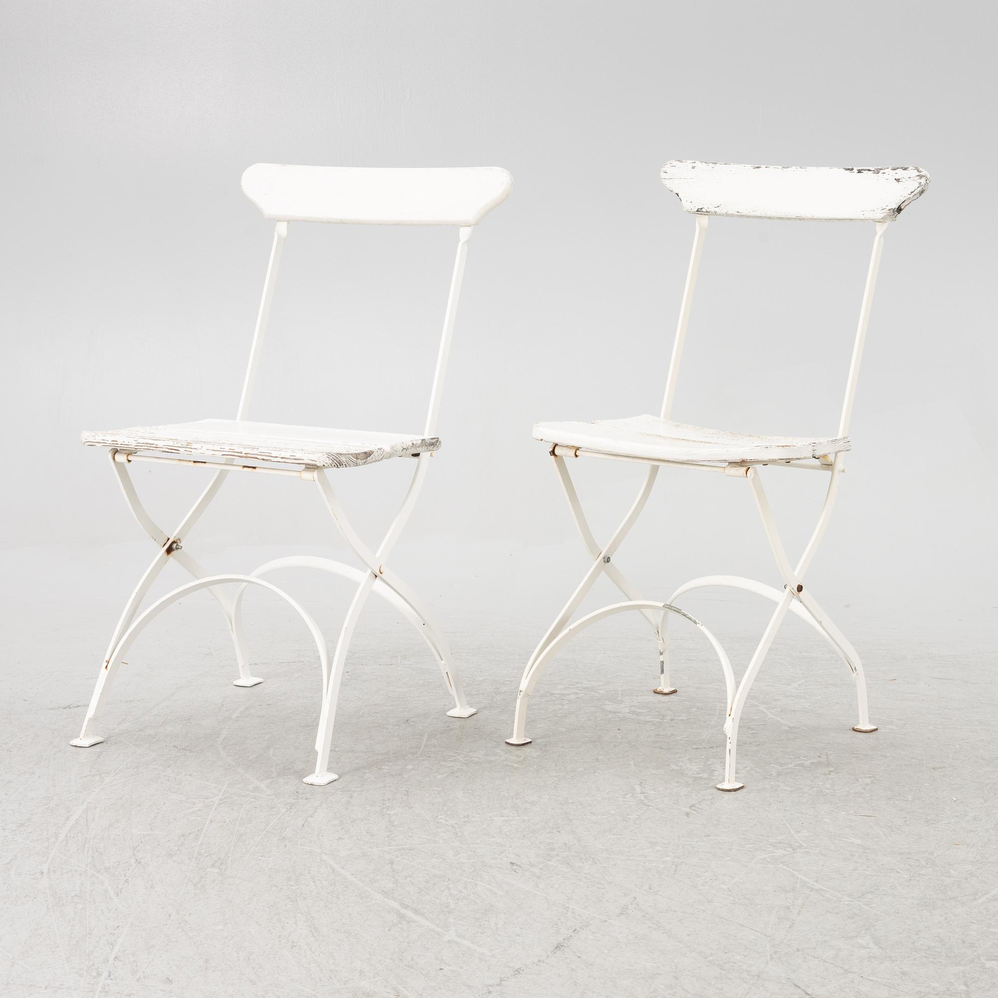 A set of seven garden chairs and two tables Byarums bruk, later part of the 20th century.