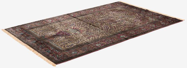 An antique silk Kashan 'Mohtasham' prayer rug, Central Persia (Iran), c. 209 x 135 cm.