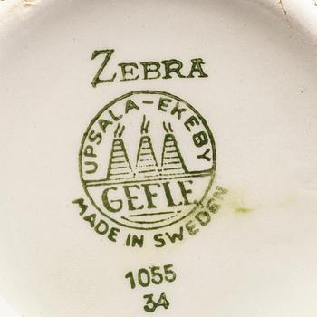 EUGEN TROST, 6 st tekoppar med fat,  stycken, flintgods, "Zebra", Gefle.