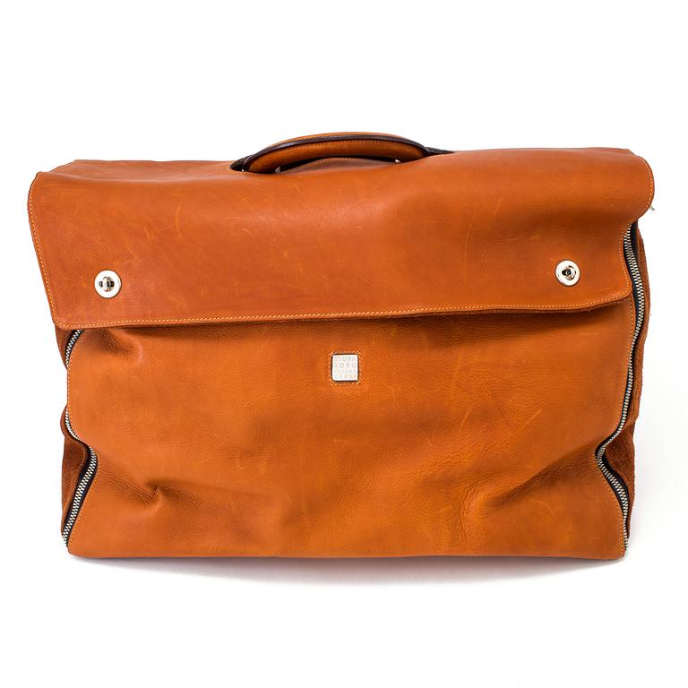 A brown leather and suede weekendbag by Björn Borg, 1980's.