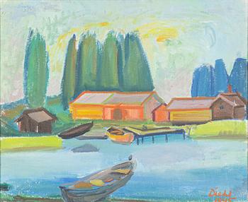 Gösta Diehl, olja på pannå, signerad.