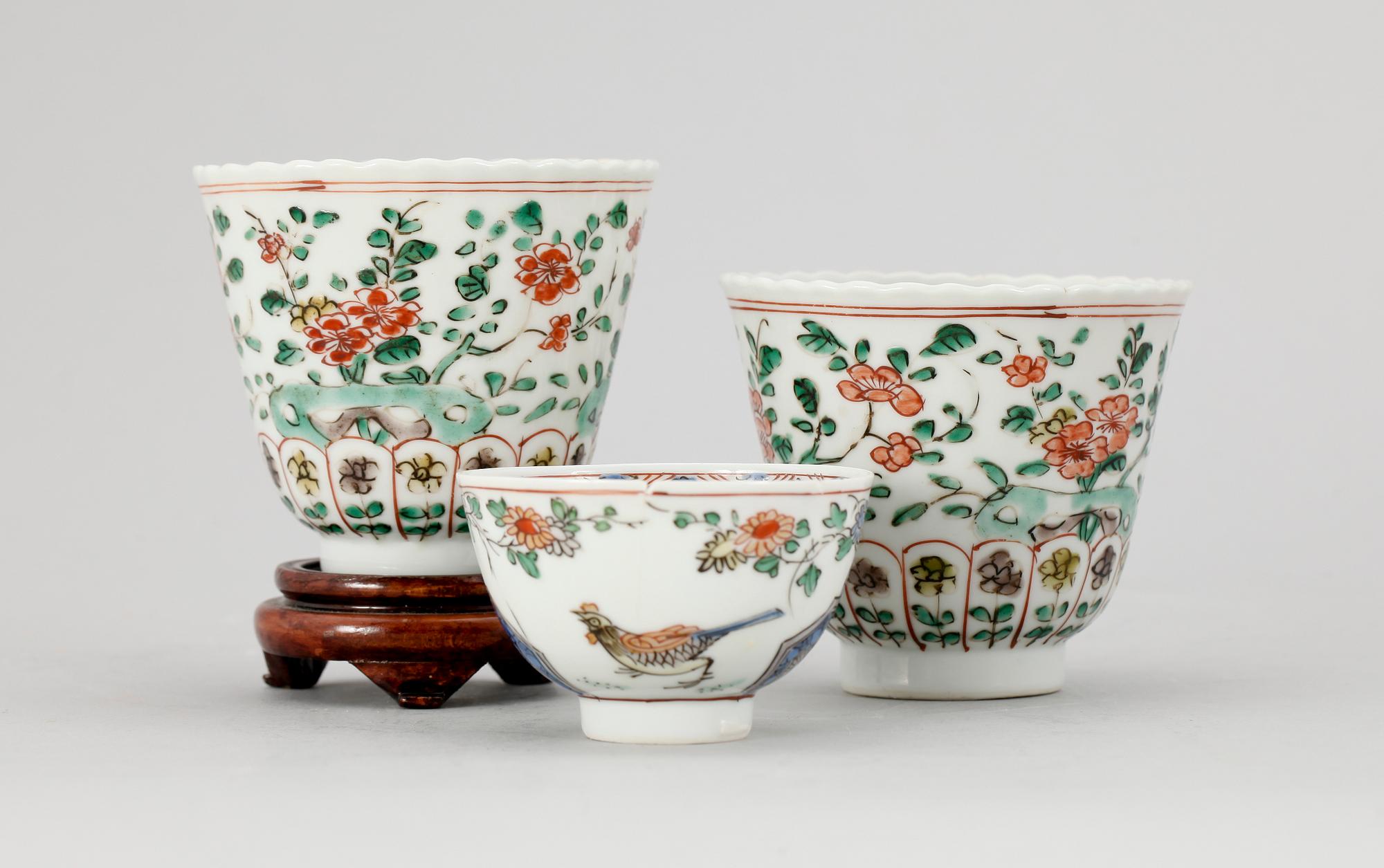 KOPPAR, 3 st, porslin, Kanxistil, Kina, 1900-tal.