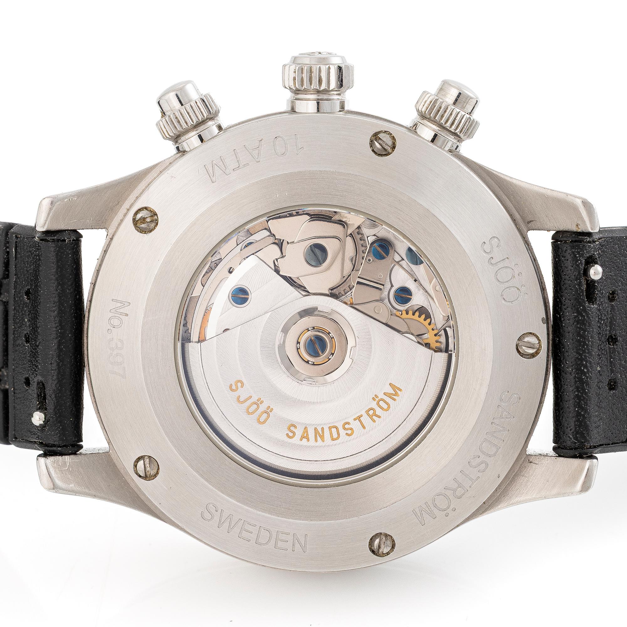 Sjöö Sandström, Royal Steel Chronograph, wristwatch, 42 mm.