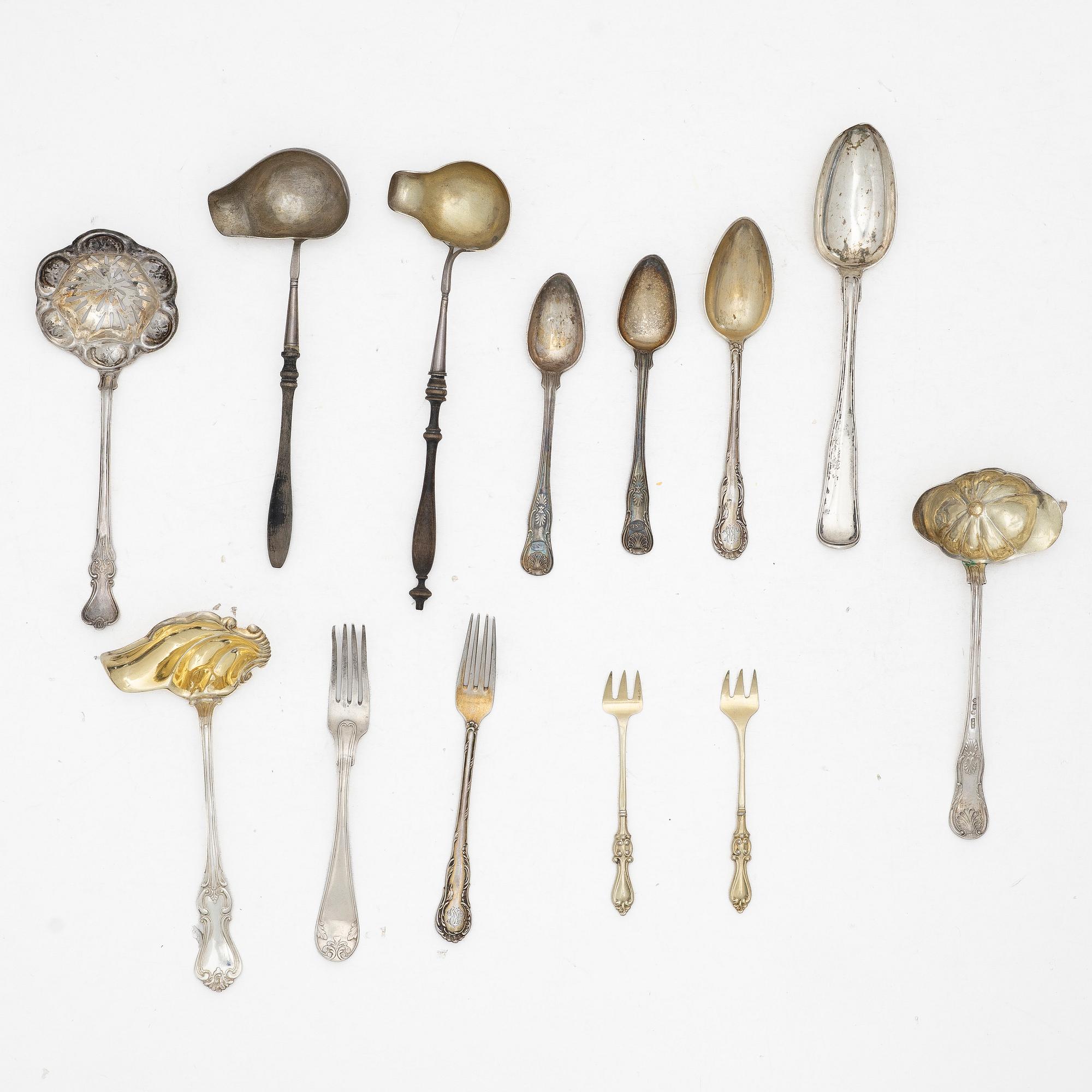 Cutlery, 13 pcs, silver, Denmark and Sweden, 19th century.