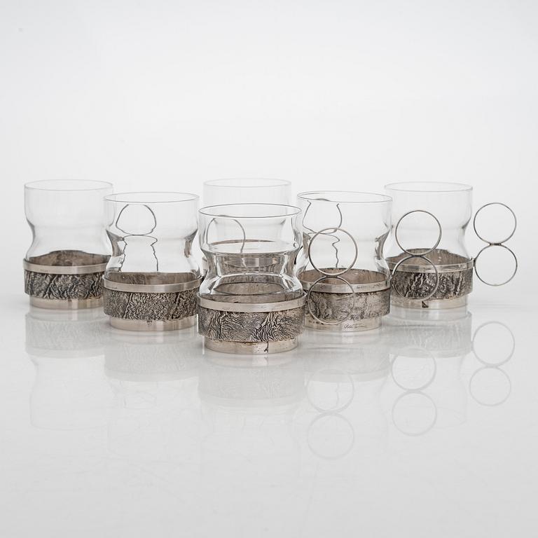 Pekka Turtiainen, A set of six silver teaglass-/mulled wine holders, two marked. Helsinki 1971 and -76.