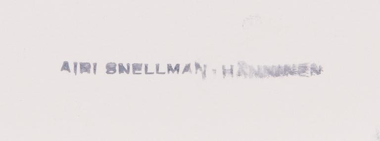 Airi Snellman-Hänninen, alkuperäinen ryijyluonnos, sekatekniikka, leimasigneeraus.