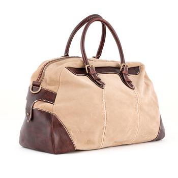 LA MARTINA, a beige suede and brown leather weekend bag.