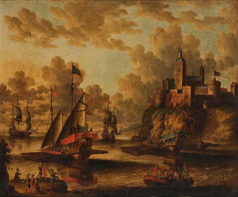 Peter van den Velde, follower of, Ship below the castle.