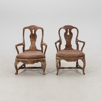 Armchairs, two pieces, Rococo, mid-18th century.