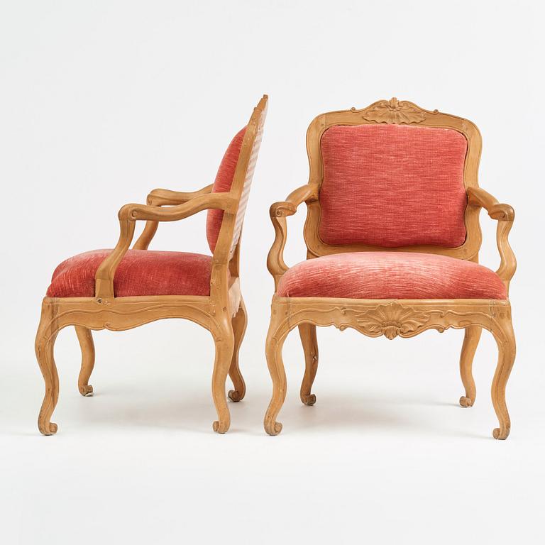 A pair of Swedish Rococo 18th Century armchairs.