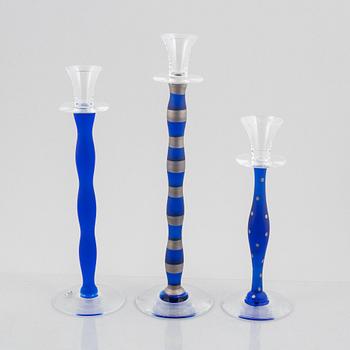 Anne Nilsson, ljusstakar, 3 st, glas, "Celeste", Orrefors.