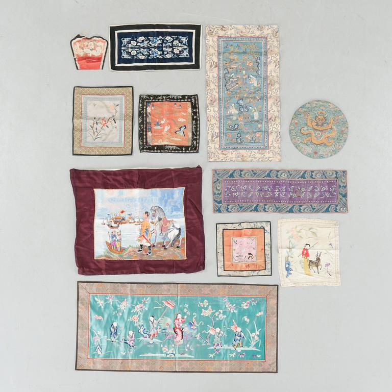 11 embroideries from China, 20th century.