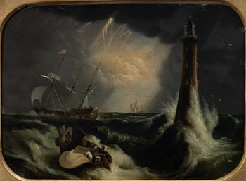 Richard Brydges Beechey, attributed to, Storm at the lighthouse.