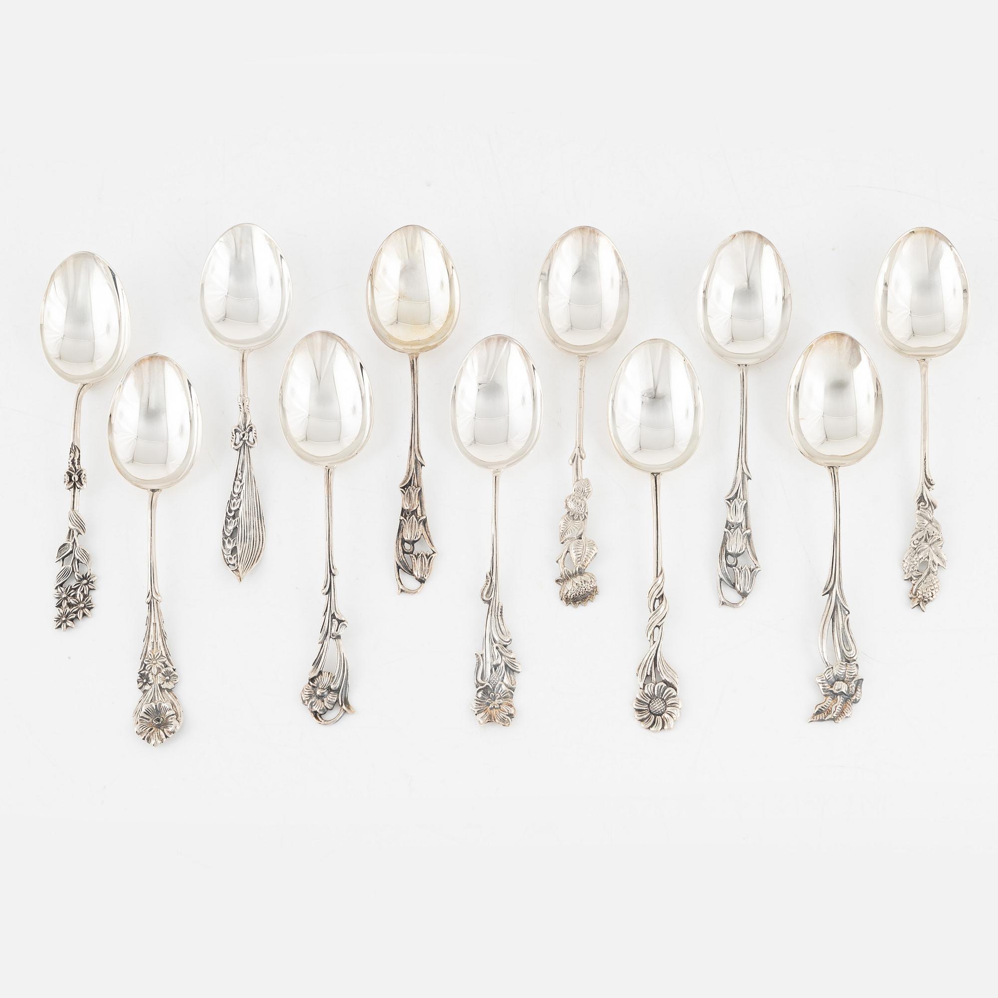 Bestickservis, 38 delar, silver, "Svenska floran", övervägande GEWE, Malmö, bl.a. 1981.