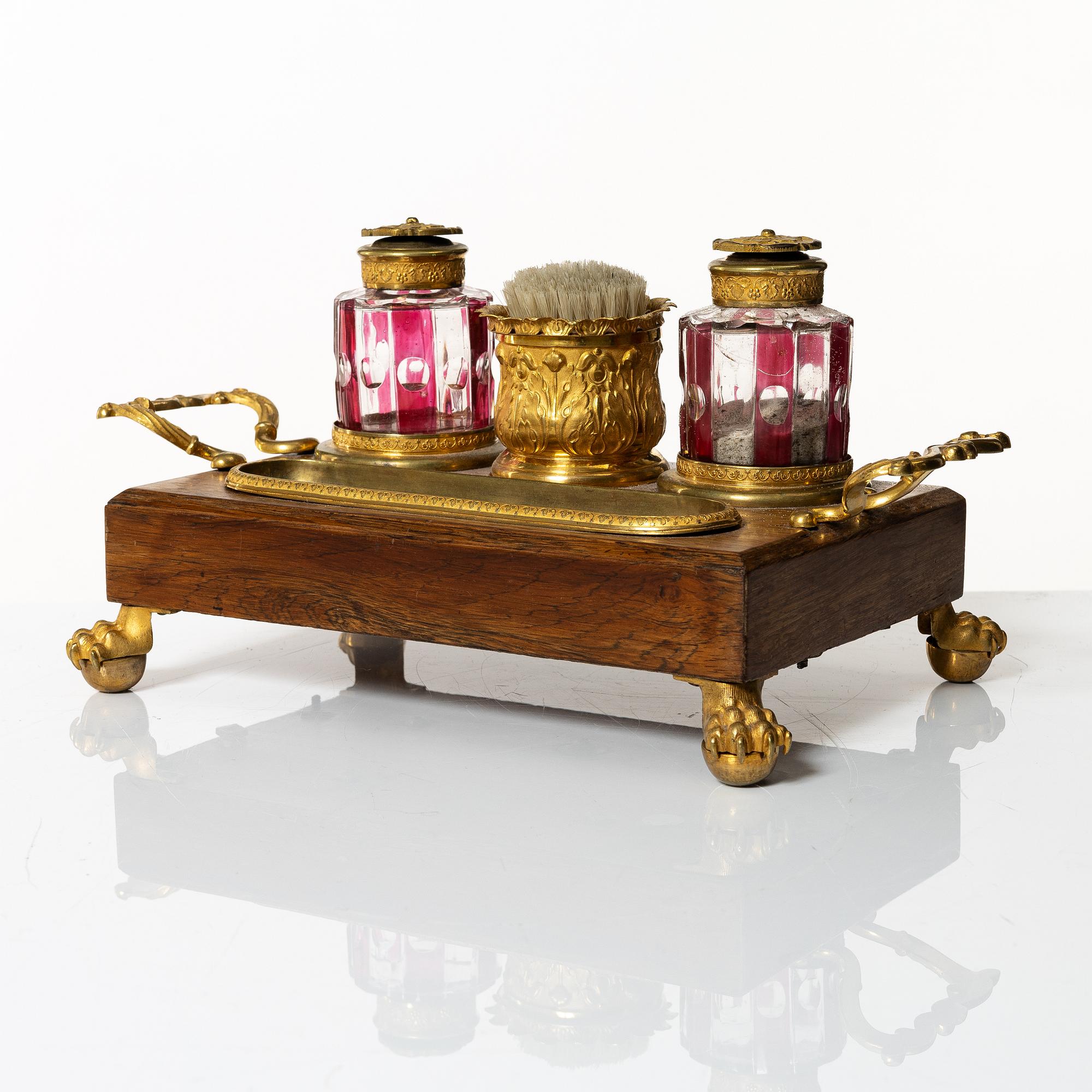 A French late Empire ormolu and cut-glass writing stand, ca 1830.