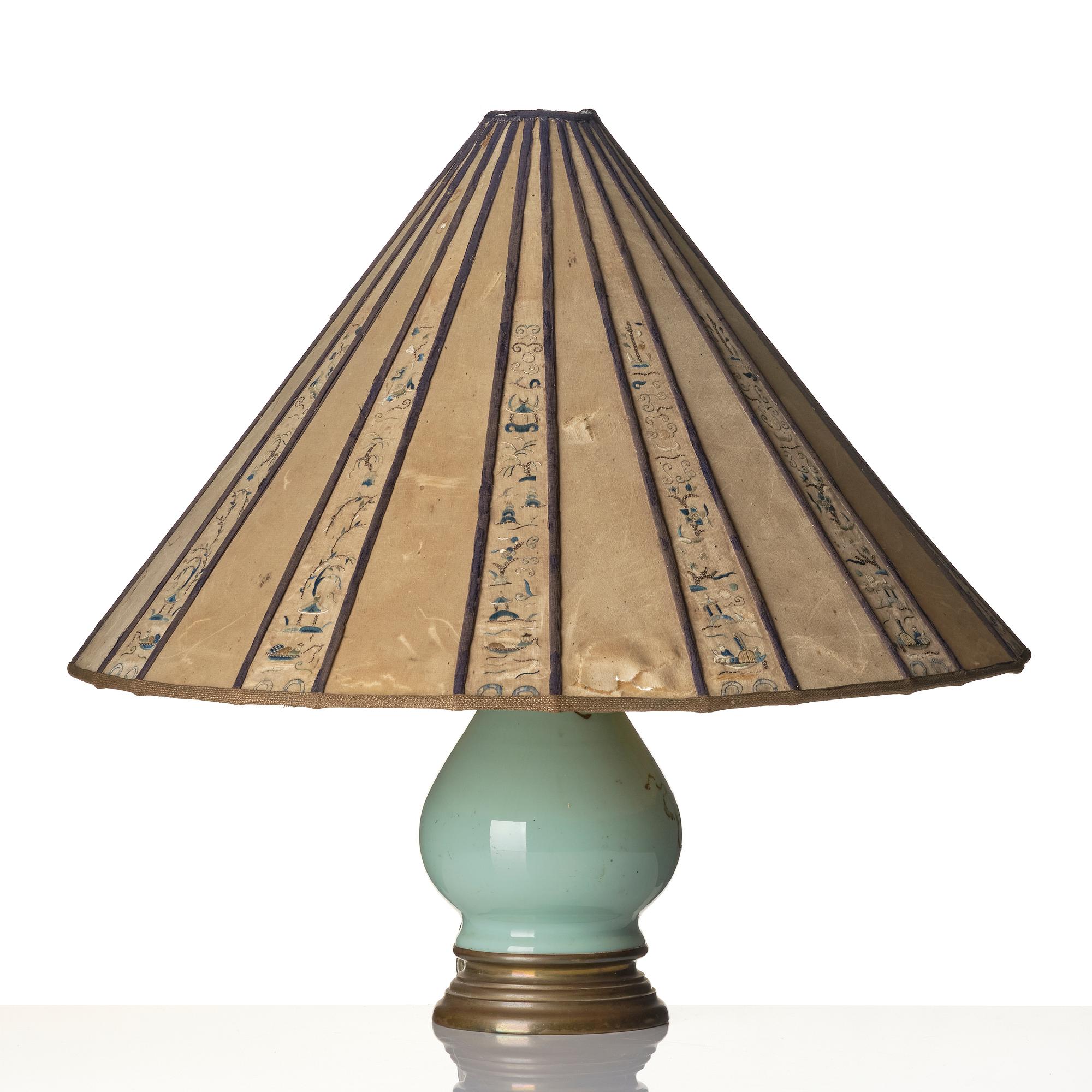 A celadon vase made into a lamp, circa 1900.