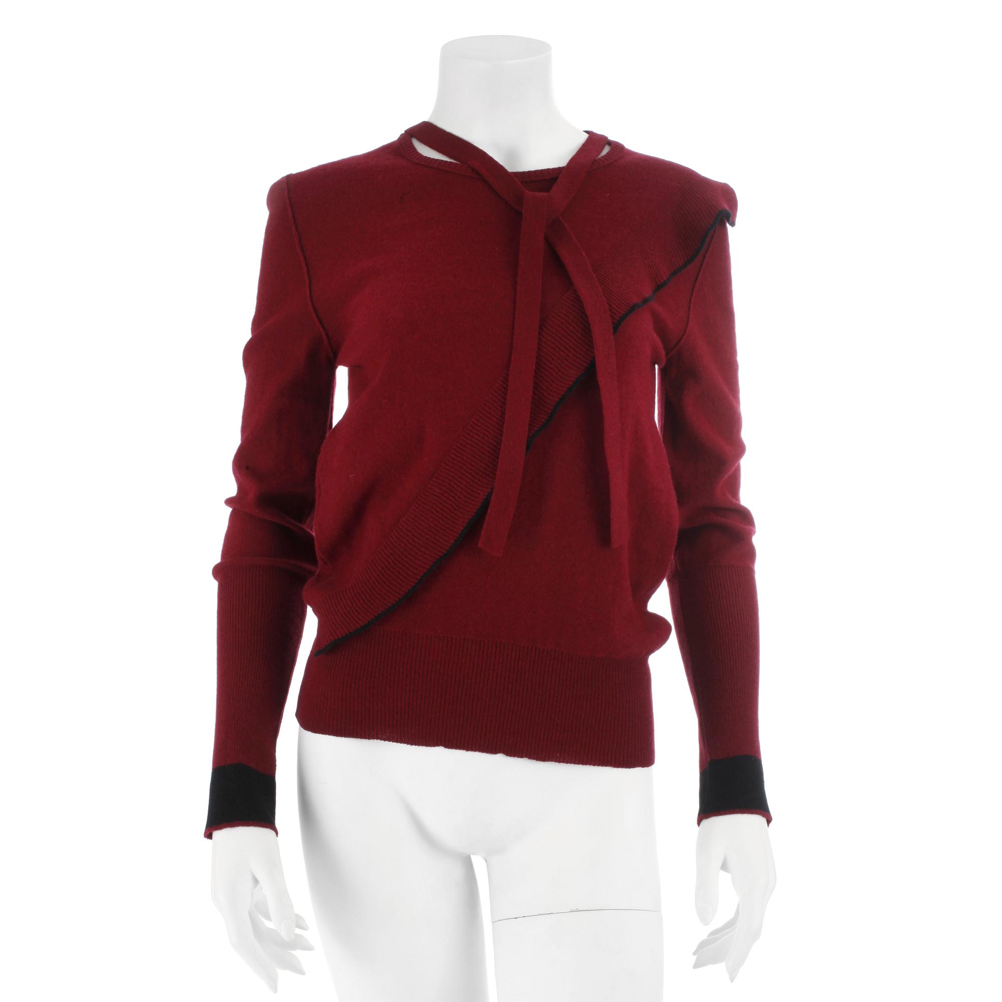 SONIA RYKIEL, a burgundy red wool sweater.