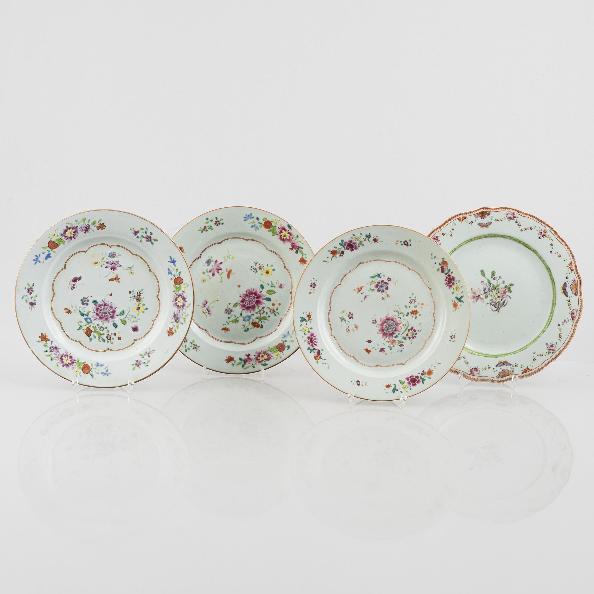 Four export porcelain plates, China, Qianlong (1736-95).