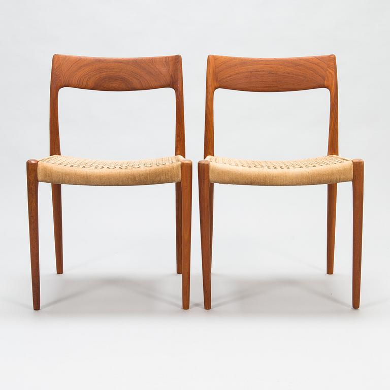 Niels Otto Møller, stolar, 6 st, modell 77, J.L. Møllers Møbelfabrik, Danmark, 1960-tal.