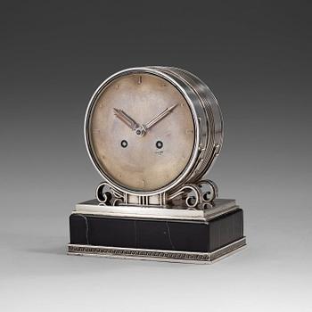 An Atelier Borgila sterling table clock, Stockholm 1948.