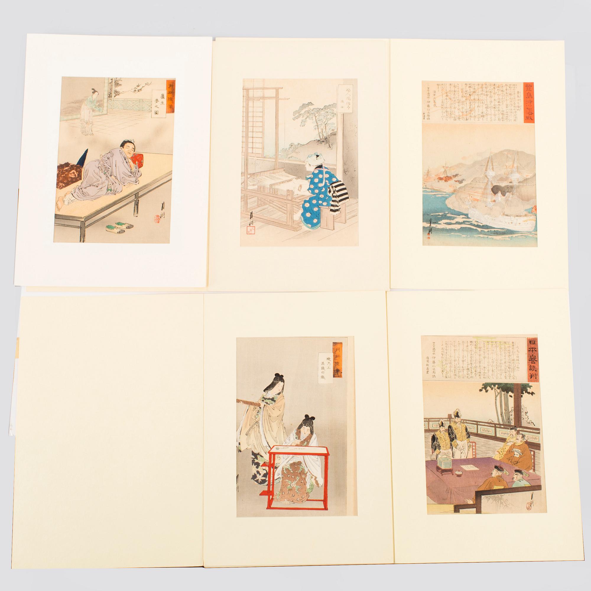 Five Ogata Gekko late 19th century woodblock prints in colours.