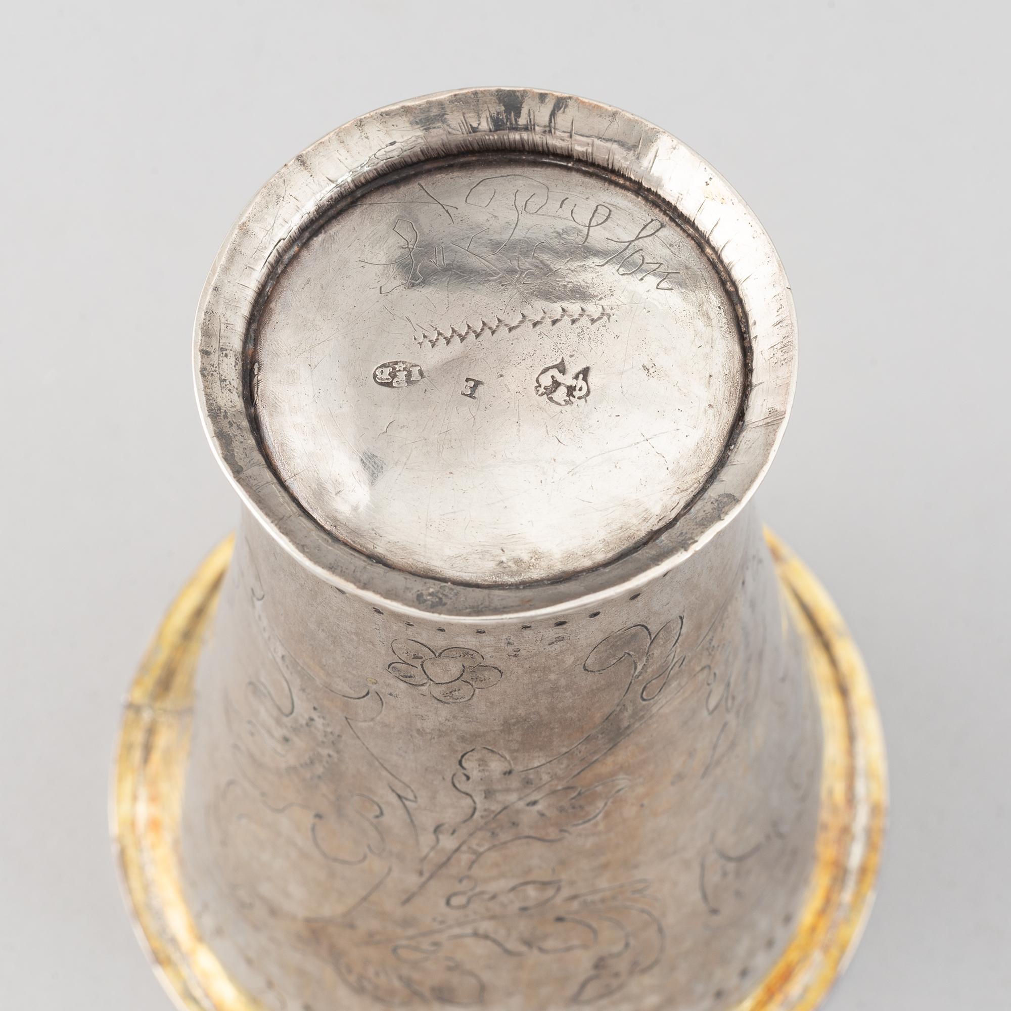 A Swedish 18th century parcel-gilt silver beaker, maker's mark Johan Pettersson Berg, LNorrköping, 1763.