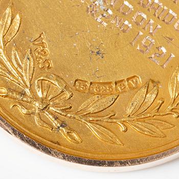 Medalj, 15K guld, England, 1921.
