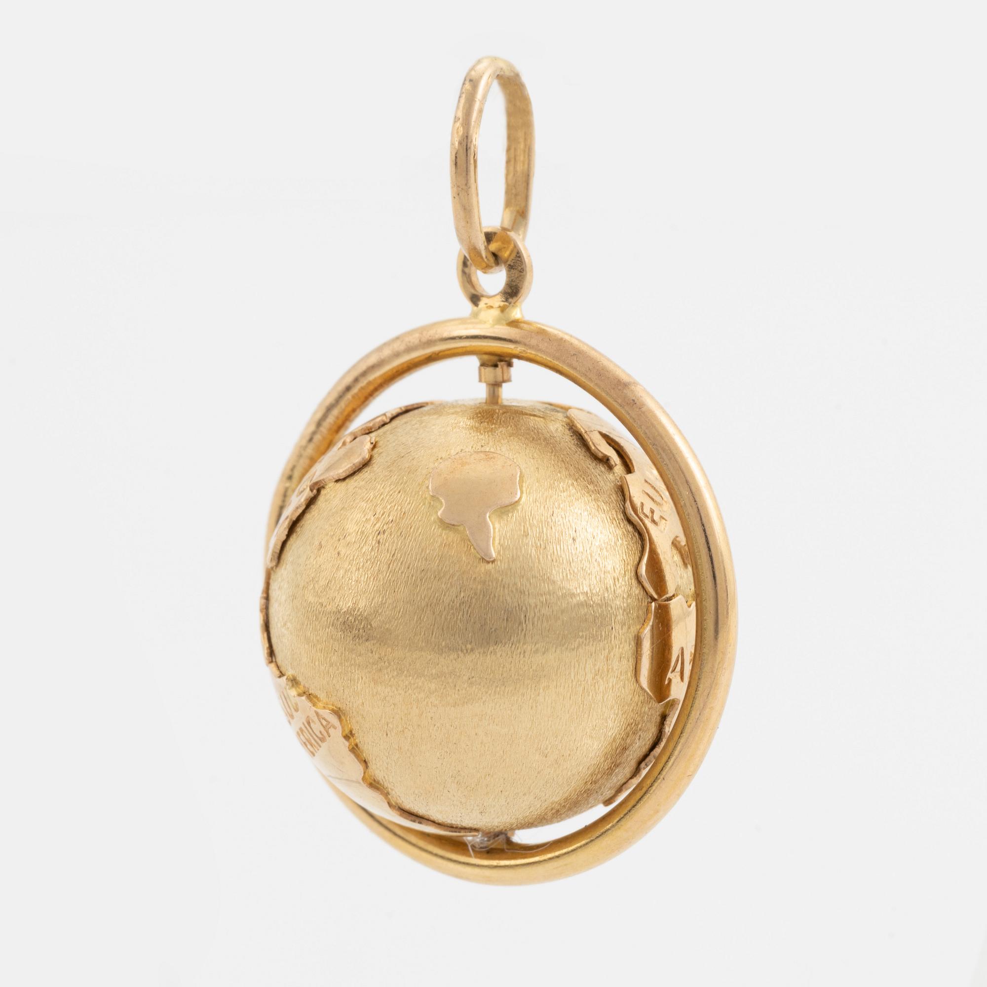 HÄNGE, i form av jordglob, 18K guld, roterande.