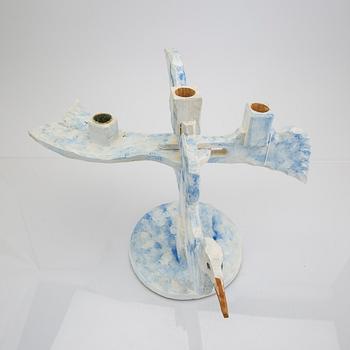 John Kandell, a painted wooden candelabra signed.