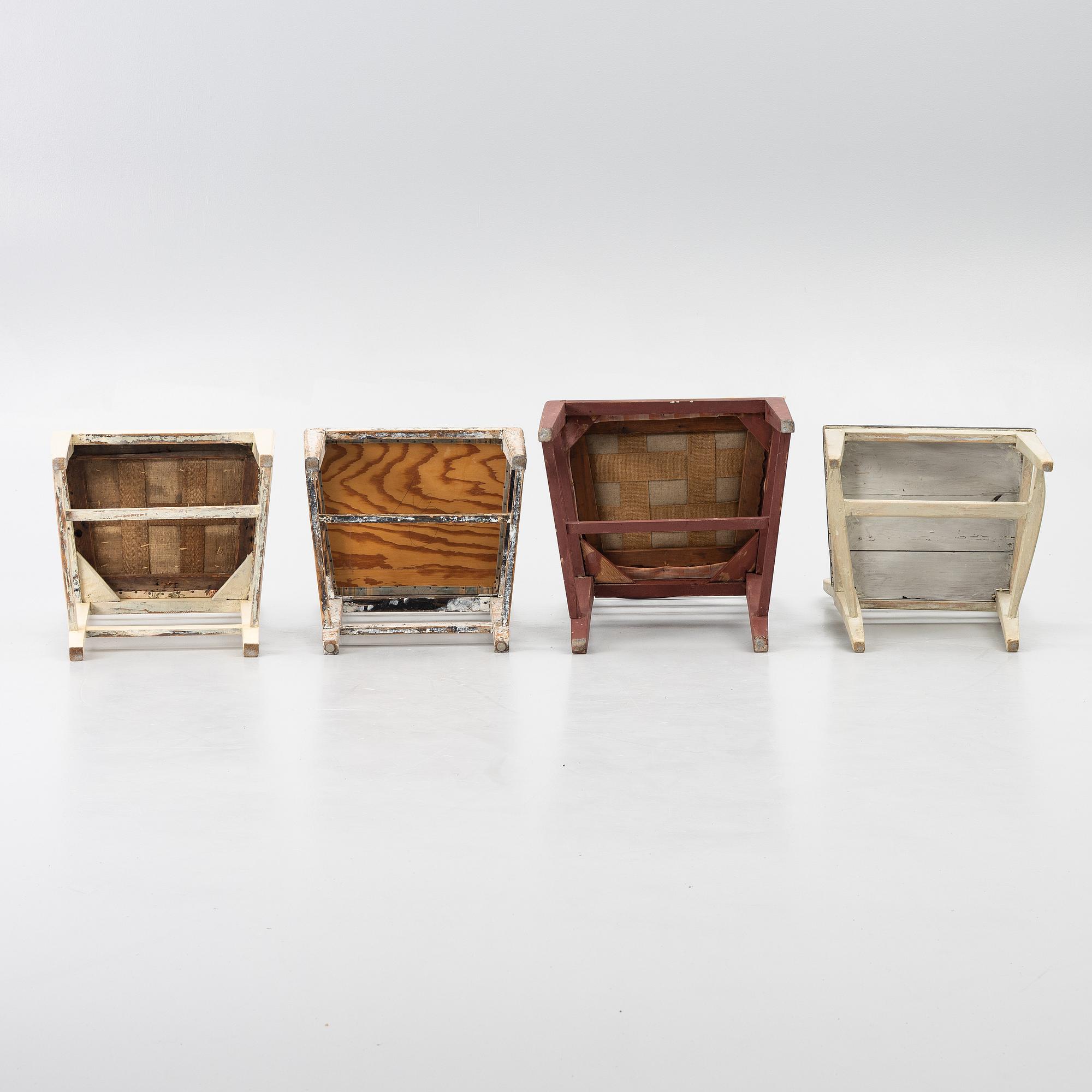 Chairs, 9 pcs, so-called laughing chairs, 17th and 18th century.