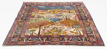 A pictorial semi-antique Tabriz rug, c 180 x 140 cm.