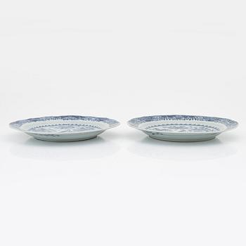 Two blue and white double peacock dishes, Qing dynasty, Qianlong (1736-95).