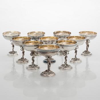 Dessertskålar, 10 st, sterling silver, Spanien, 1900-talets mitt.