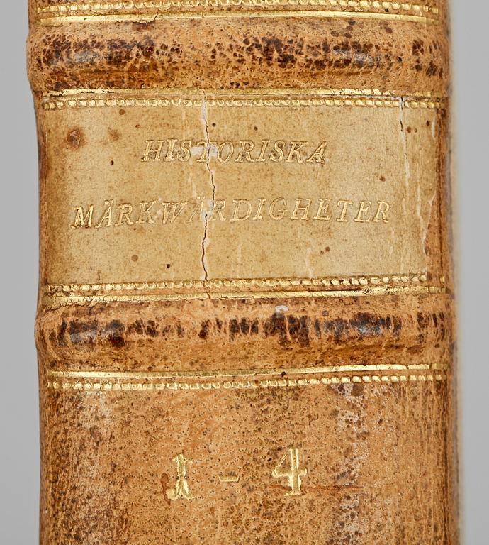 BOK, "Historiska Märkwärdigheter til Uplysning af Swenska häfder" 1-4, av Samuel Loenbom, Stockholm 1768.