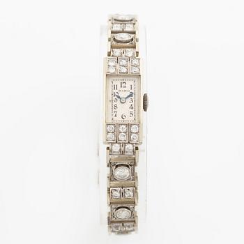 Armbandsur, art déco, länk 18K vitguld med briljantslipade och gammalslipade diamanter, K& KC Göteborg 1941.