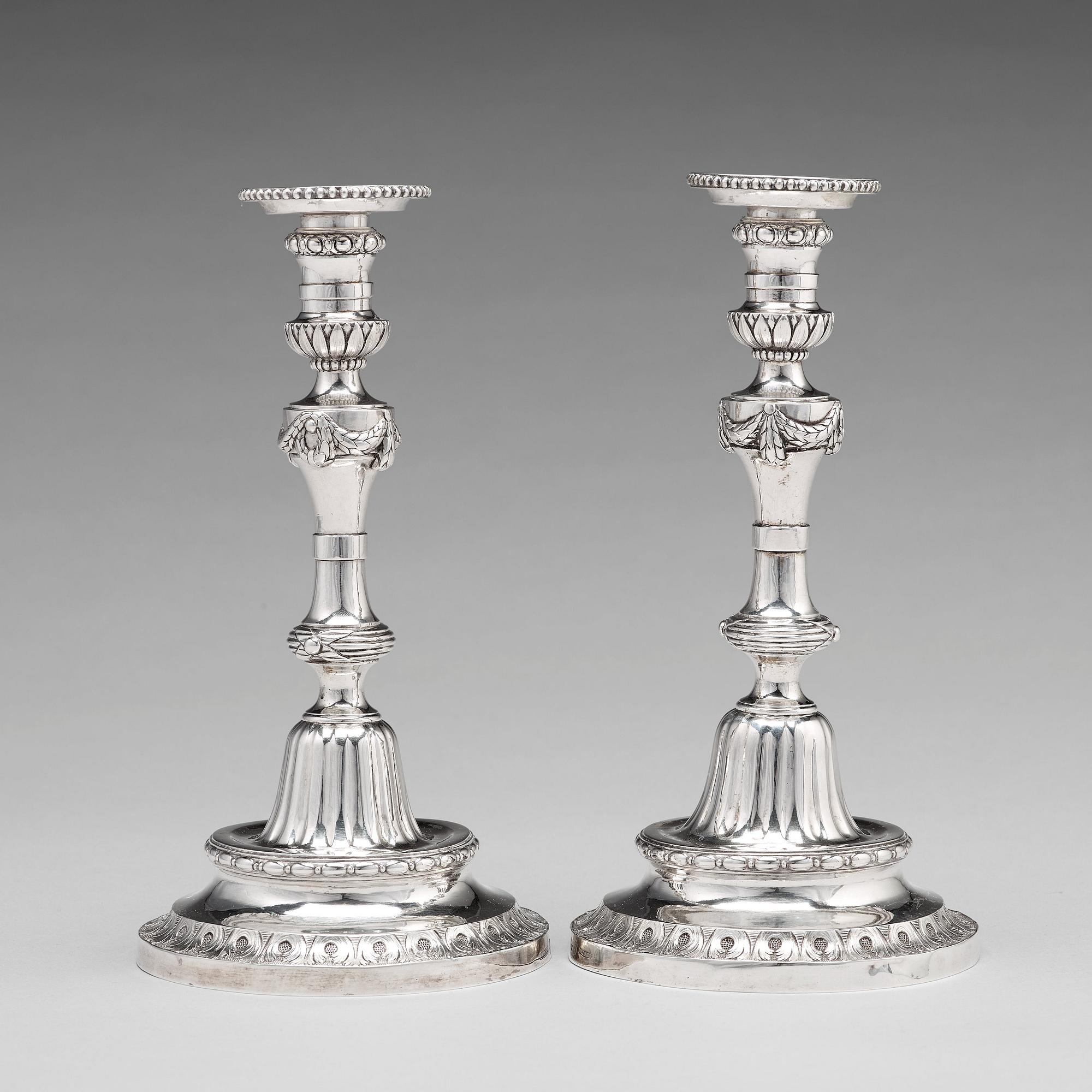 A pair of 18th century silver candlesticks, mark of Pehr Zethelius, Stockholm 1780.