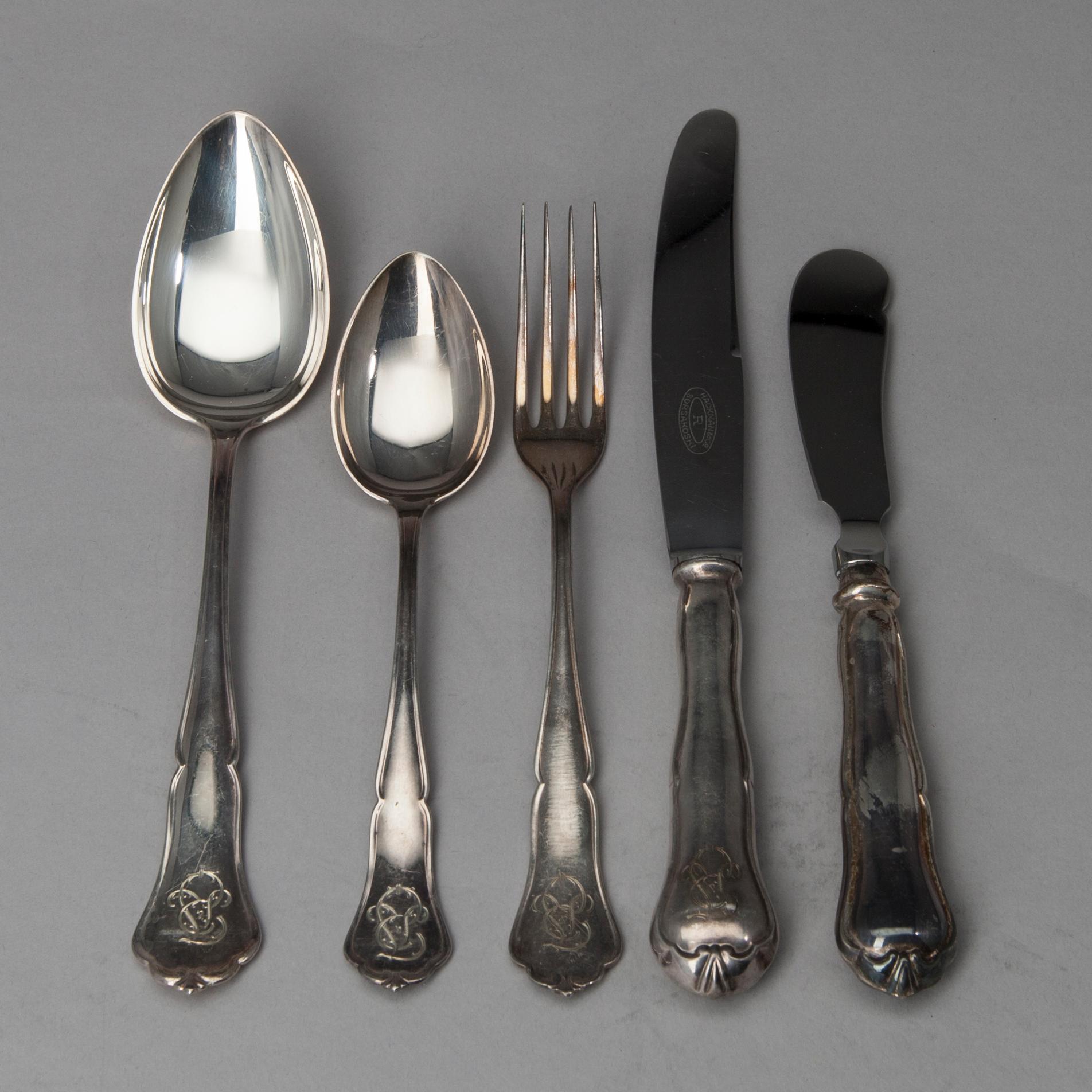 BESTICKUPPSÄTTNING, 25 delar, silver/nysilver "Chippendale" Kultakeskus och Sorsakoski, 1950-tal. Silvervikt ca 527 g.