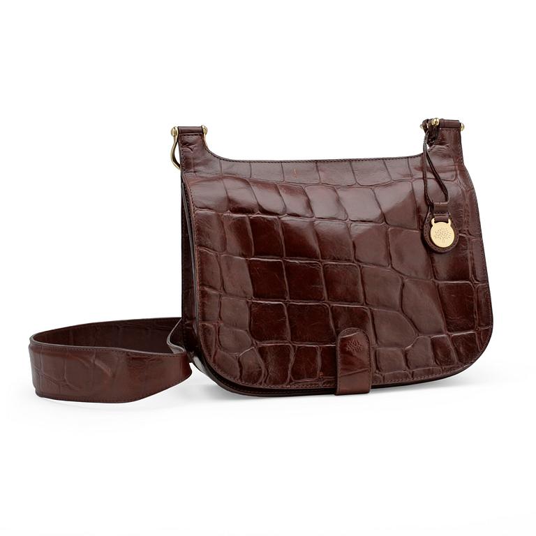 MULBERRY, a brown crocodile embossed leather shoulder bag.