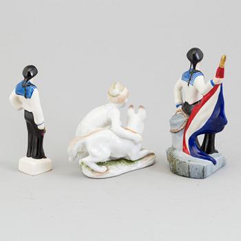 Three Russian Lomonosov figurines, St Petersburg, 20th Century.