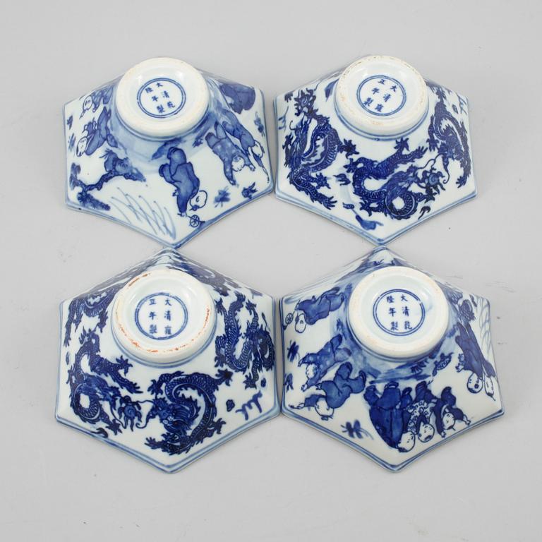 SKÅLAR, 4 st, porslin, Kina, 1900-talets andra hälft.