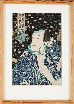 TRÄSNITT, ett par, bla. Kunisada, Japan, 1800-tal.