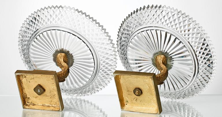 TAZZOR, ett par, brons och glas, empirestil, 1900-talets första hälft.