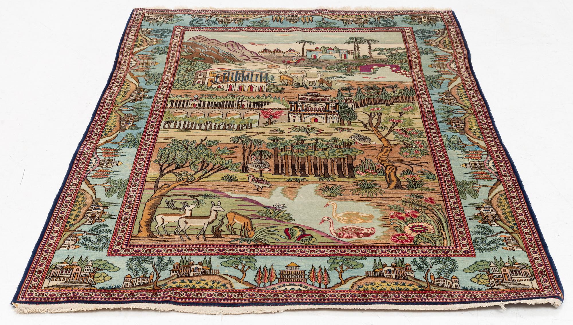 Matta, semiantik Keshan figural, ca 198 x 134 cm.