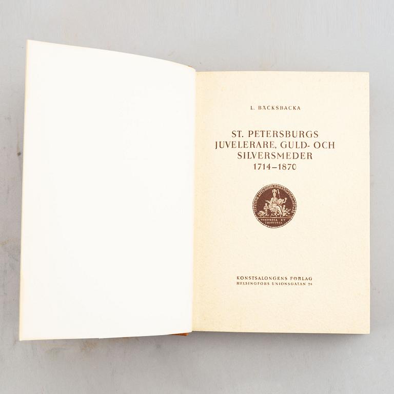 Books, four volumes, gold- and silver markers marks litterature, Finland, Denmark, Norway and Russia.