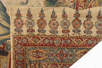 A pictoral painted textile panel (Kalamkari),  Isfahan, late Qajar dynasty (1789-1925), c. 242 x 119 cm.