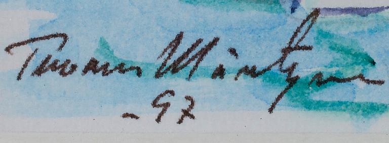 TUOMAS MÄNTYNEN, 2 st, etsning och akvarell, signerade 1997.