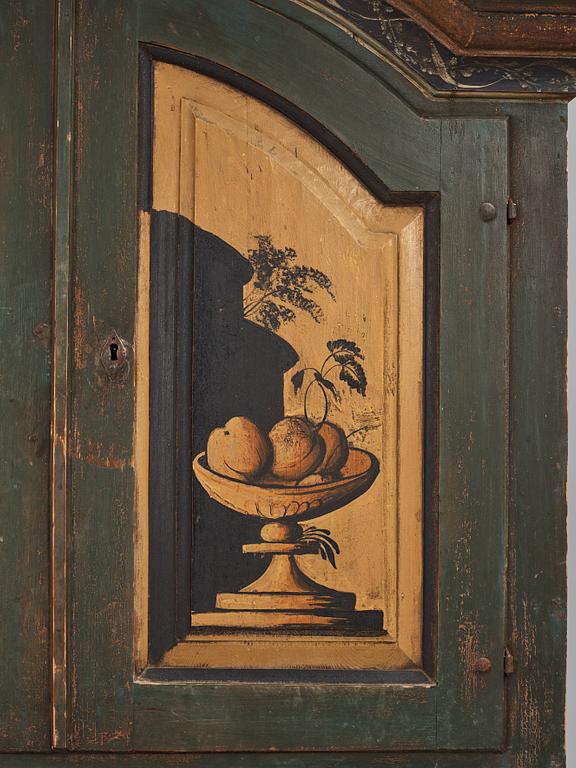 A polychrome-painted writing-cabinet attributed to J. Bäckström (1773-1837), dated 1828.