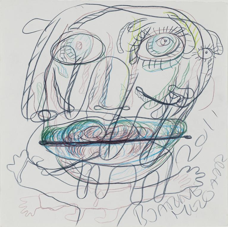 Bjarne Melgaard, kritteckning, signerad.